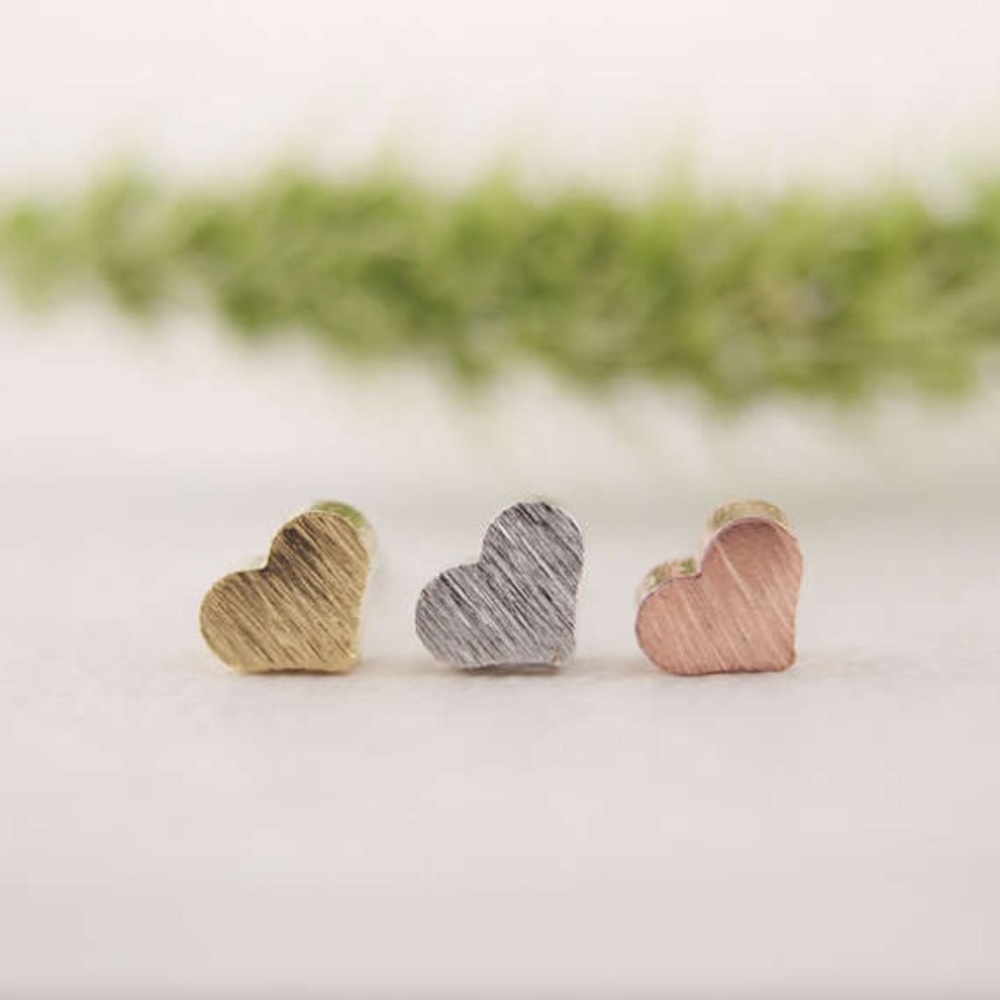 Gold or Silver Dainty Heart Earrings Gift for Her - Picture 2 of 8